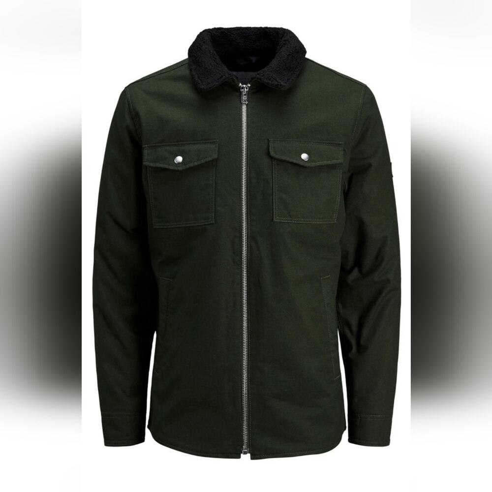 Jack & Jones Core Men's Sherpa Collar Jacket Dark Green Full Zip